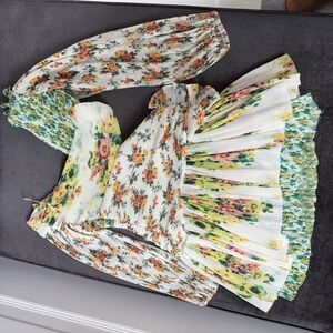 Zimmermann a sample so no tag!!!Floral Pleated Midi Dress - White, Green, Orange